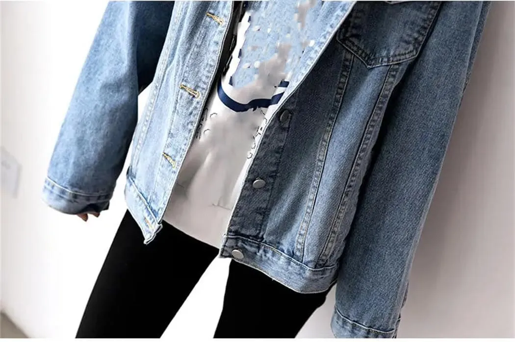 Women Denim Jacket Winter Oversize Jean Jacket Long Sleeve Turn-Down Collar Female Loose Korean Outerwear