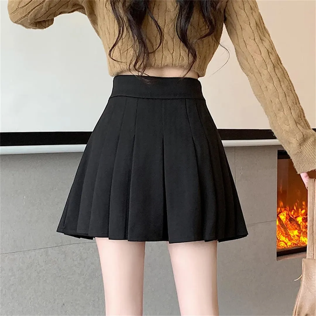 Women Double Breasted High Waist School Skirts A-Line Pleated Mini Workout Skirt