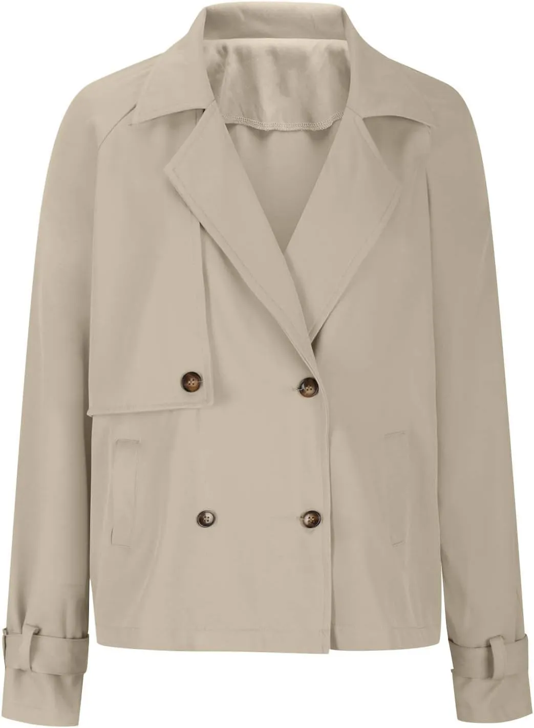 Women Fall Trench Coats Double Breasted Cropped Jackets Fashion Notch Lapel Coats Casual Solid Color Outerwear Tops