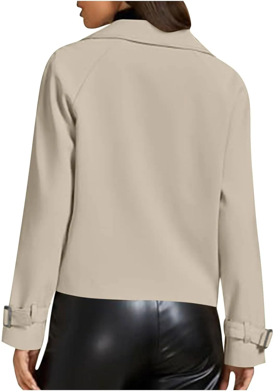 Women Fall Trench Coats Double Breasted Cropped Jackets Fashion Notch Lapel Coats Casual Solid Color Outerwear Tops