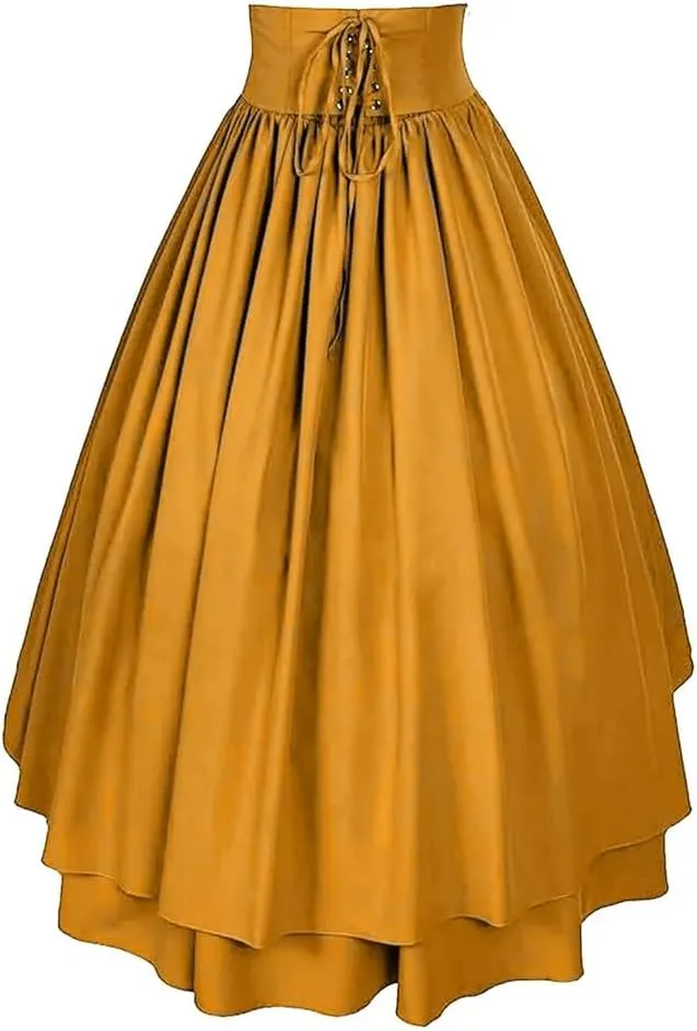 Women Fashion Skirt with Pockets Vintage High Waist Pleated Loose Hem Female Front Button Skirt