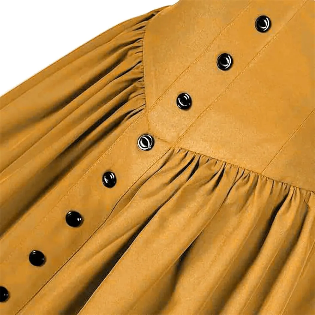 Women Fashion Skirt with Pockets Vintage High Waist Pleated Loose Hem Female Front Button Skirt