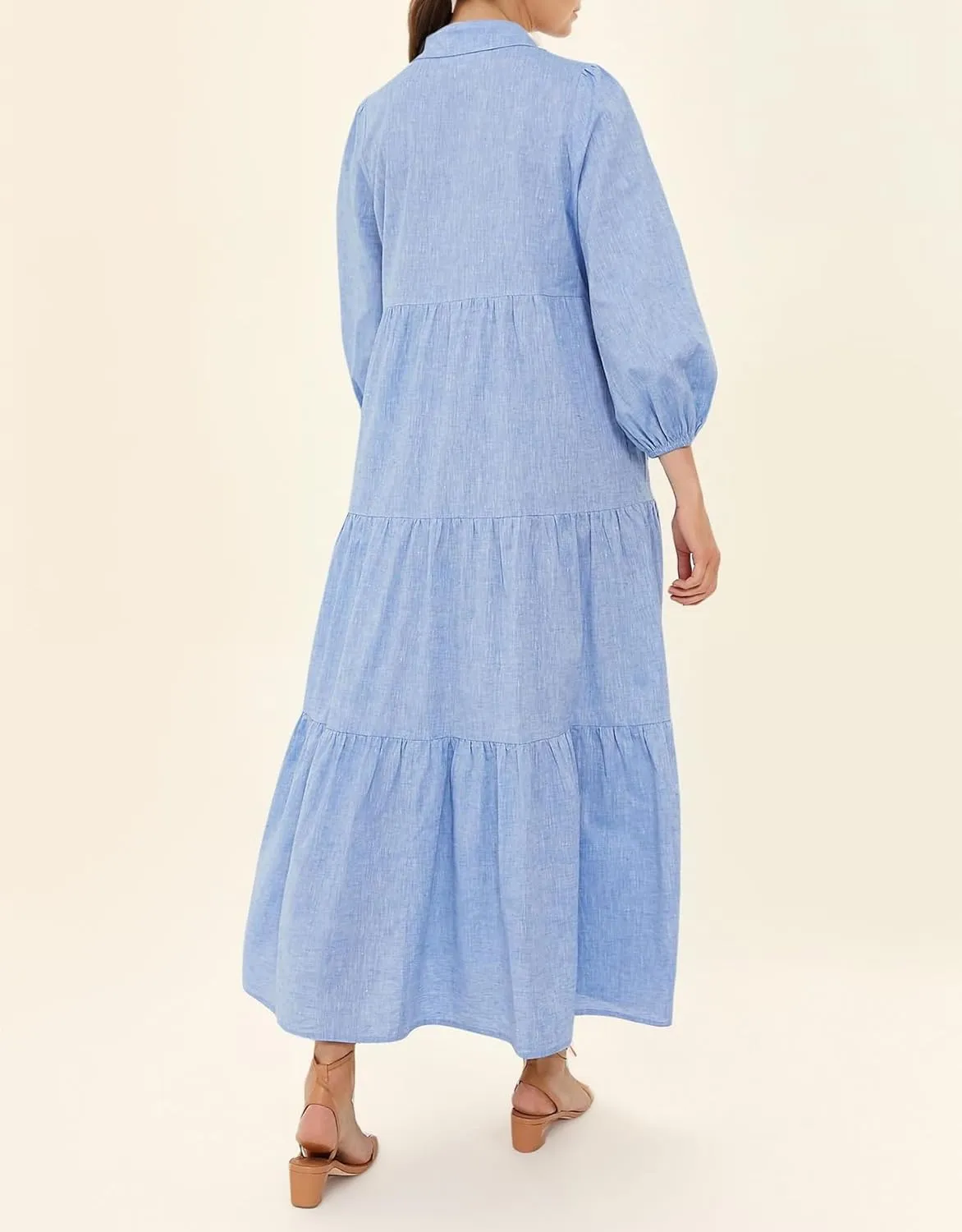 Women Flowy Maxi Shirt Dress Casual Button Down V Neck Ruffled Beach Long Dresses with Pockets