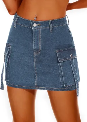 Women High Waisted Denim Mini Y2K Casual Jean Cargo Skirt with Flap Pockets