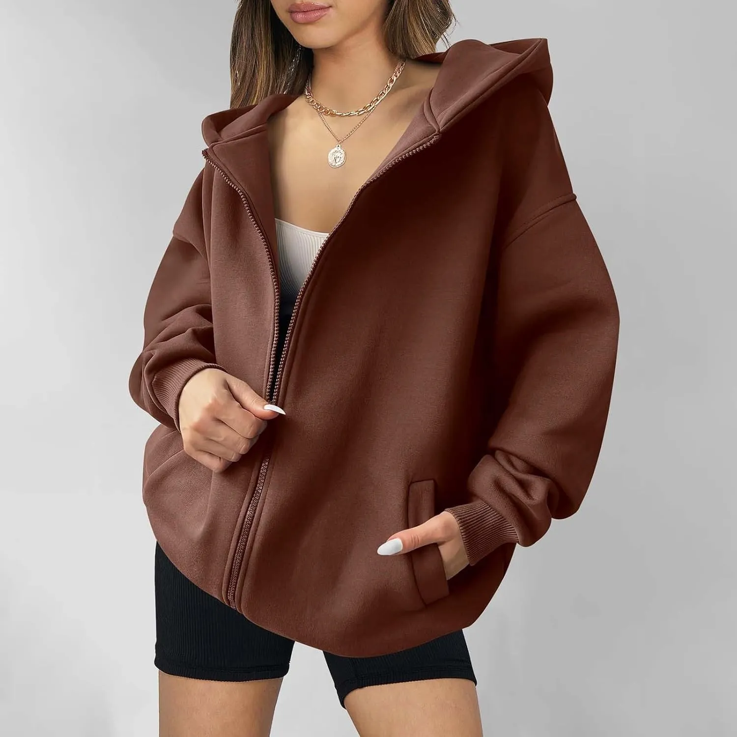 Women Hoodies Long Sleeve Pullover Button V Neck Sweatshirts Solid Color Business Casual Elegant Spring Fall Top