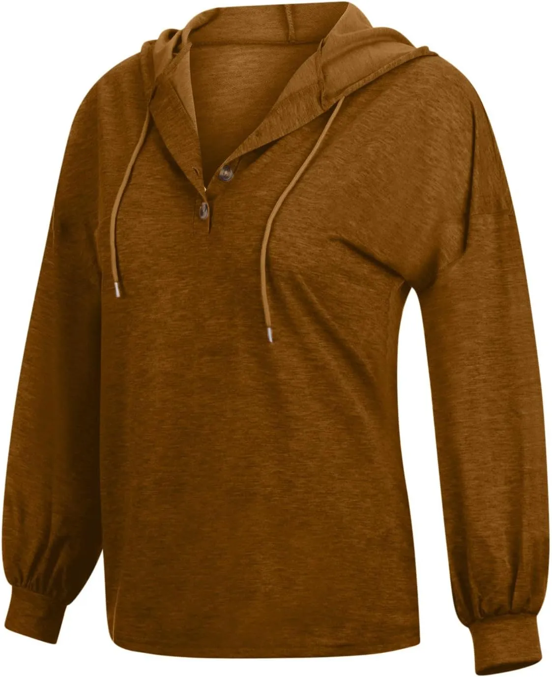 Women Hoodies Long Sleeve Pullover Button V Neck Sweatshirts Solid Color Business Casual Elegant Spring Fall Top