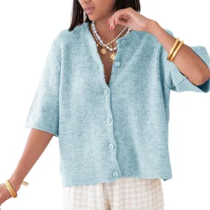 Women Knitted Crop Cardigan Shirt Short Sleeve Button Down Ribbed Knit Crop Top Y2k Girls Outwear Top Tee Shirt