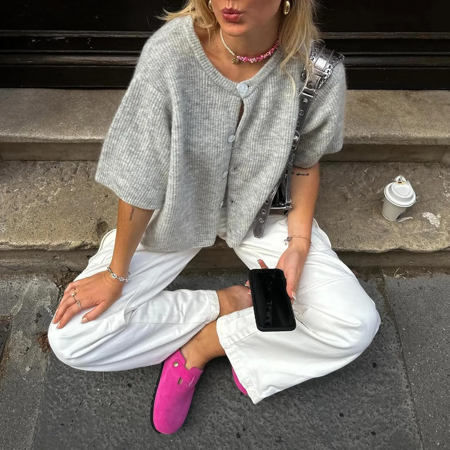 Women Knitted Crop Cardigan Shirt Short Sleeve Button Down Ribbed Knit Crop Top Y2k Girls Outwear Top Tee Shirt