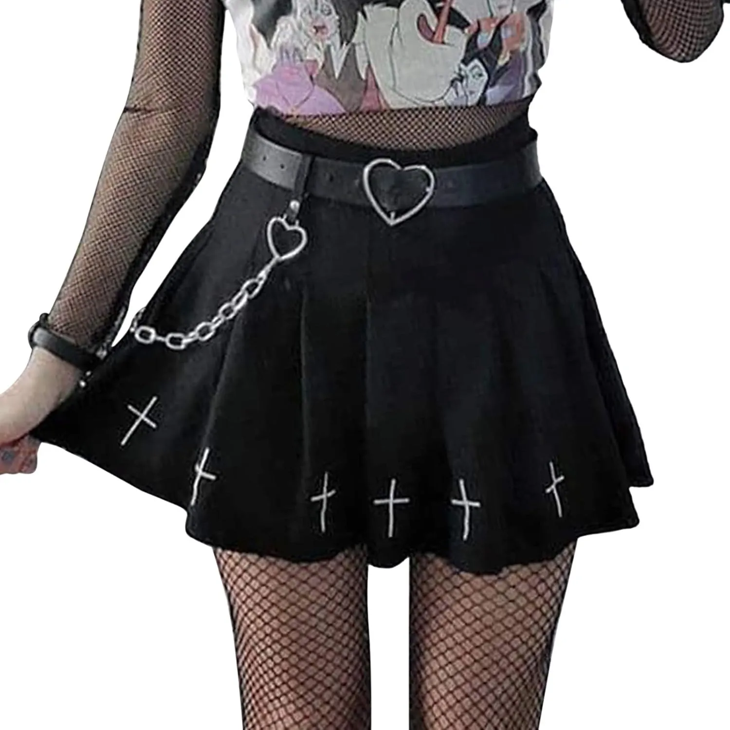 Women Lace Up Mini Pleated Skirts Harajuku Gothic Skirt Punk Dark Academia Aesthetic A-Line Skirt Y2K Streetwear Skirt