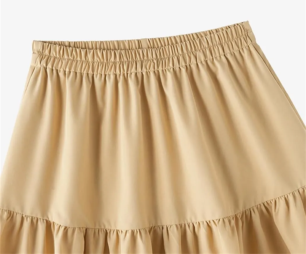 Women Long Skirt Fashion Summer Holiday Multilayer Pleating Korean Casual Elastic Waist Skirts