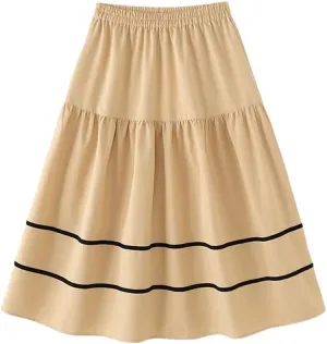 Women Long Skirt Fashion Summer Holiday Multilayer Pleating Korean Casual Elastic Waist Skirts