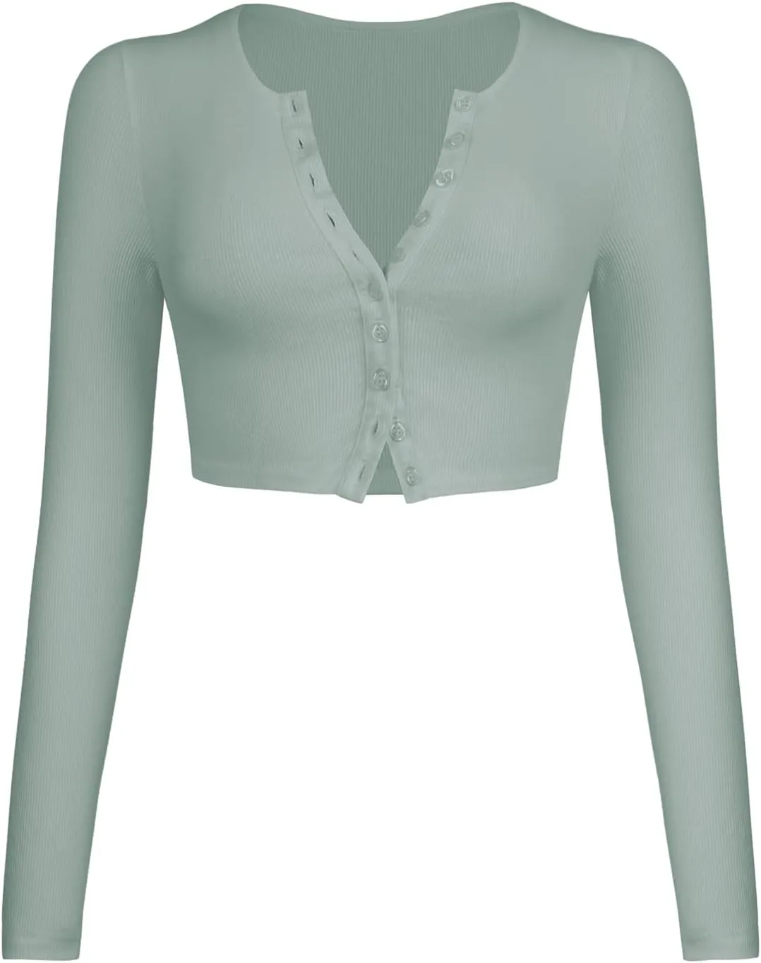 Women Rib Knitted Long Sleeve Shirt Top V Neck Button Front Cropped T-Shirt Slim Fit Going Out Y2k Tee Tops