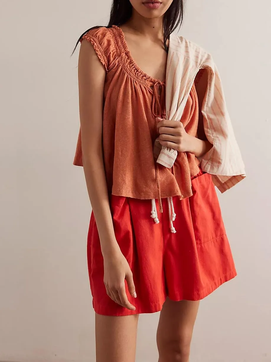 Women Ruffle Tie Front Babydoll Tops Summer Flowy Short Sleeve Peplum Top Boho Y2k Loose Fit Going Out Peasant Blouse