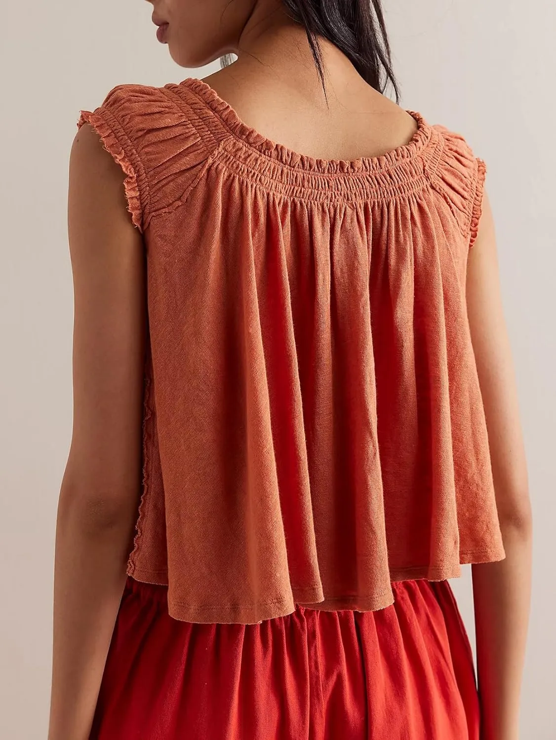 Women Ruffle Tie Front Babydoll Tops Summer Flowy Short Sleeve Peplum Top Boho Y2k Loose Fit Going Out Peasant Blouse