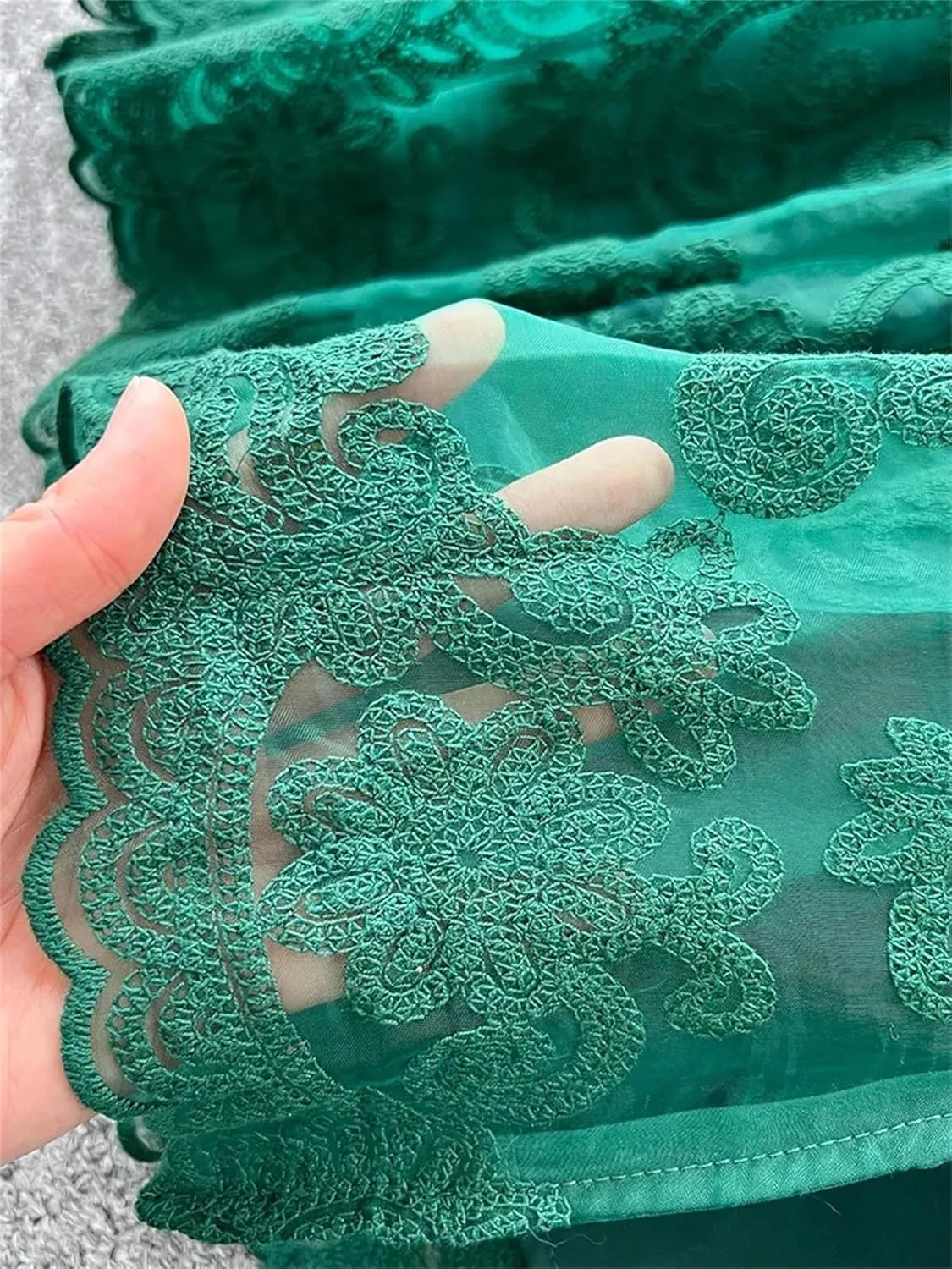 Women Spring Summer Stand Up Collar Single Breasted Lace Dress Elegant Embroidery Large Swing Long Dress