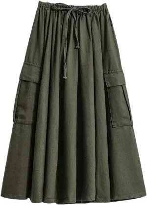 Women Summer Cotton Casual Solid Color Loose Female High Waist Mid Length A-Line Skirts