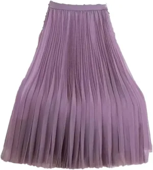 Women Tulle Long Skirt Casual Office A-Line Vintage Pleated Tiered Flowy Skirt