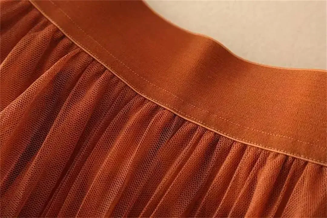 Women Tulle Long Skirt Casual Office A-Line Vintage Pleated Tiered Flowy Skirt