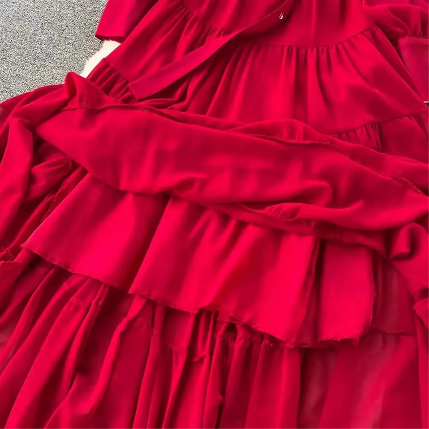 Women V Neck Spring Sashes Single Breasted Chiffon Dresses A-Line Flare Sleeve Vacation Dresses
