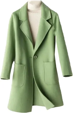 Women Wool Coat Long Double-Faced Wool Overcoat Fashion Suit Collar Outerwear