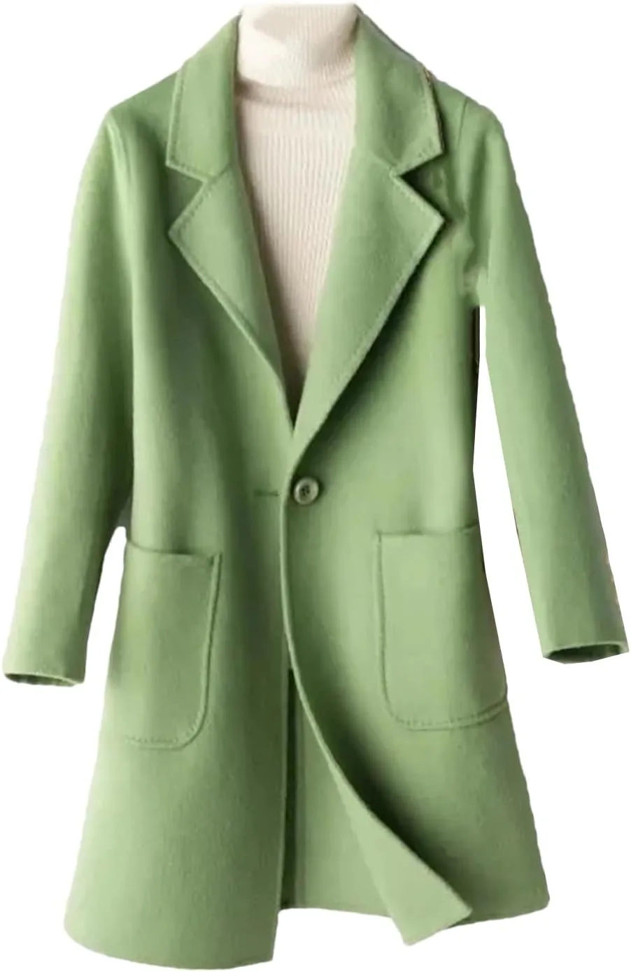 Women Wool Coat Long Double-Faced Wool Overcoat Fashion Suit Collar Outerwear
