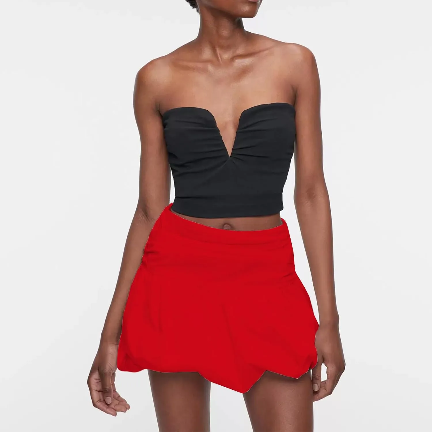 Women Y2k Bubble Skirt High Waist Pleated Puff Hem Balloon Short Skirts Slim Fit A Line Ruffle Mini Skirt