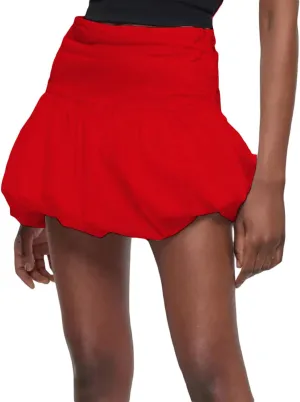 Women Y2k Bubble Skirt High Waist Pleated Puff Hem Balloon Short Skirts Slim Fit A Line Ruffle Mini Skirt