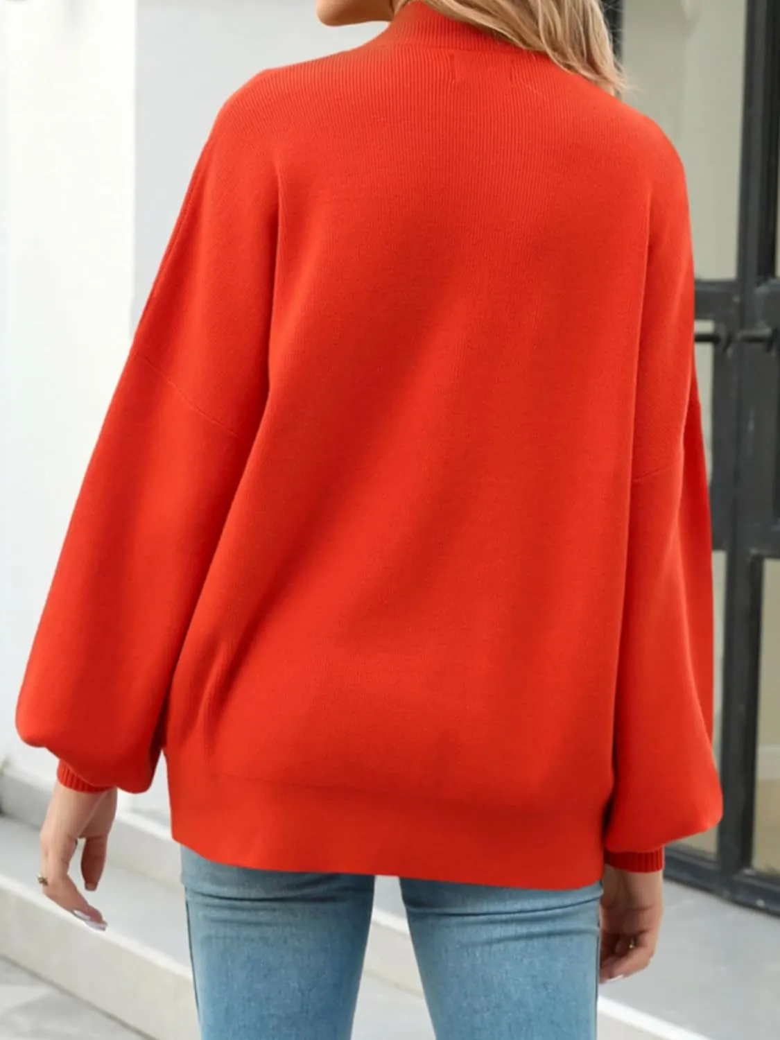 Women's 2024 Fall Fashion Mock Neck Long Lantern Sleeve Oversized Sweaters Loose Knit Pullover Sweater Tops