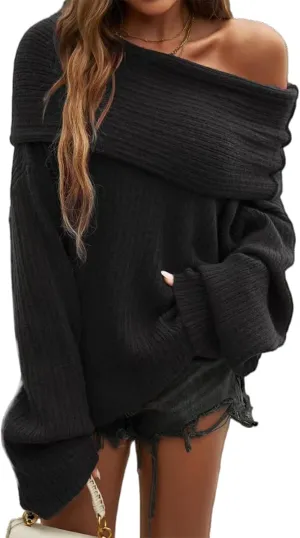 Women's 2025 Trendy Fall Off Shoulder Oversized Sweaters Casual Loose Long Sleeve Slouchy Pullover Tops Y2k Clothes