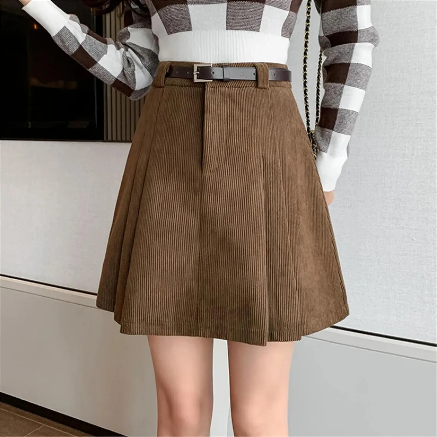Women's A-Line High Waist Mini Pleated Skirt  Fashion Corduroy Casual Short Tennis Skirt Lightweight Golf Skirt