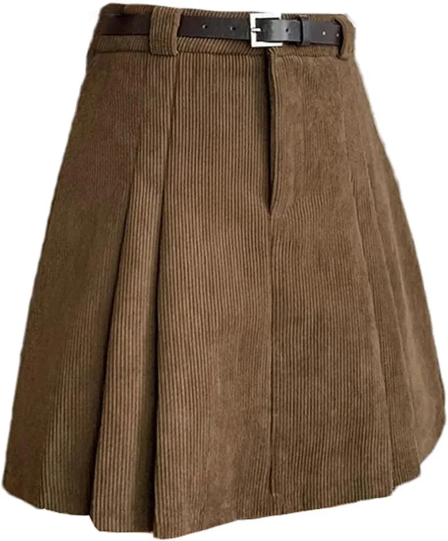 Women's A-Line High Waist Mini Pleated Skirt  Fashion Corduroy Casual Short Tennis Skirt Lightweight Golf Skirt