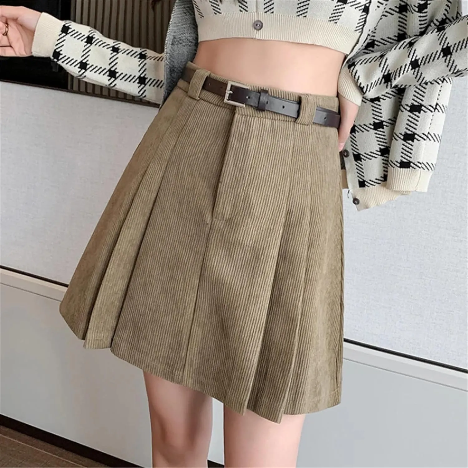 Women's A-Line High Waist Mini Pleated Skirt  Fashion Corduroy Casual Short Tennis Skirt Lightweight Golf Skirt