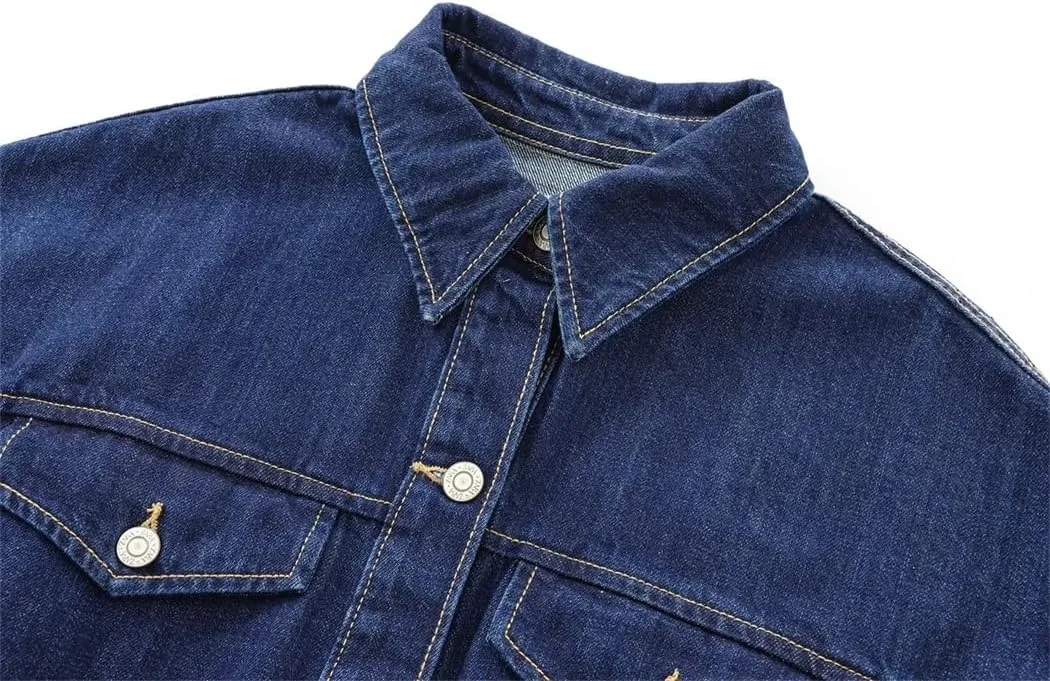 Women's Autumn Casual Loose Basic Denim Long Sleeved Single Breasted Office Lady Shirt Jacket