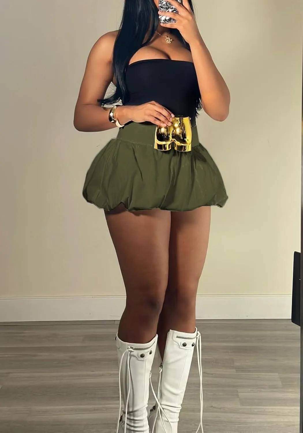 Women's Bubble Mini Skirt Y2K Pleated Ruffle High Waist Flare A Line Balloon Cute Short Skirts