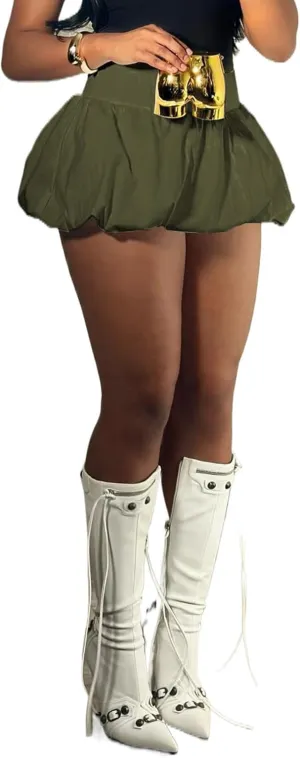 Women's Bubble Mini Skirt Y2K Pleated Ruffle High Waist Flare A Line Balloon Cute Short Skirts