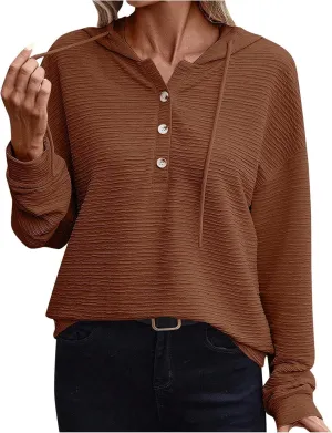 Women's Casual Hoodies Long Sleeve Solid Color Lightweight Pullover Tops Loose Sweatshirt Pleated Drawstring Shirts