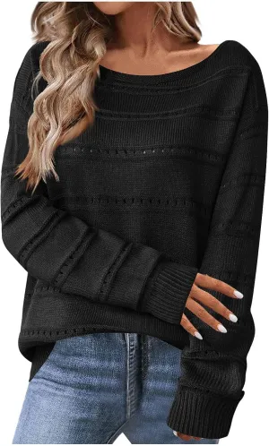 Womens Casual Sweater Lightweight Long Sleeve Off Shoulder Pullover Top Dressy Hollow Out Shirt 2024 Fall Outfits