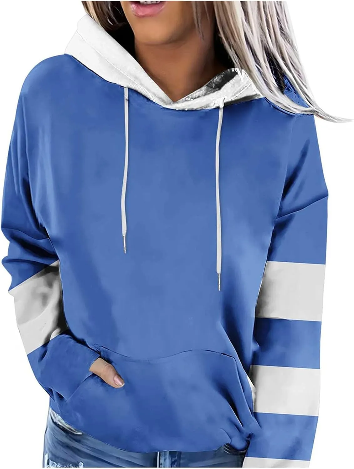 Womens Crew Neck Color Block Sweatshirts Hoodies Long Sleeve Casual Lightweight Pullover Top Fall Winter Loose Coat