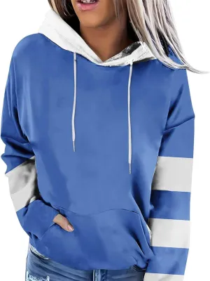 Womens Crew Neck Color Block Sweatshirts Hoodies Long Sleeve Casual Lightweight Pullover Top Fall Winter Loose Coat