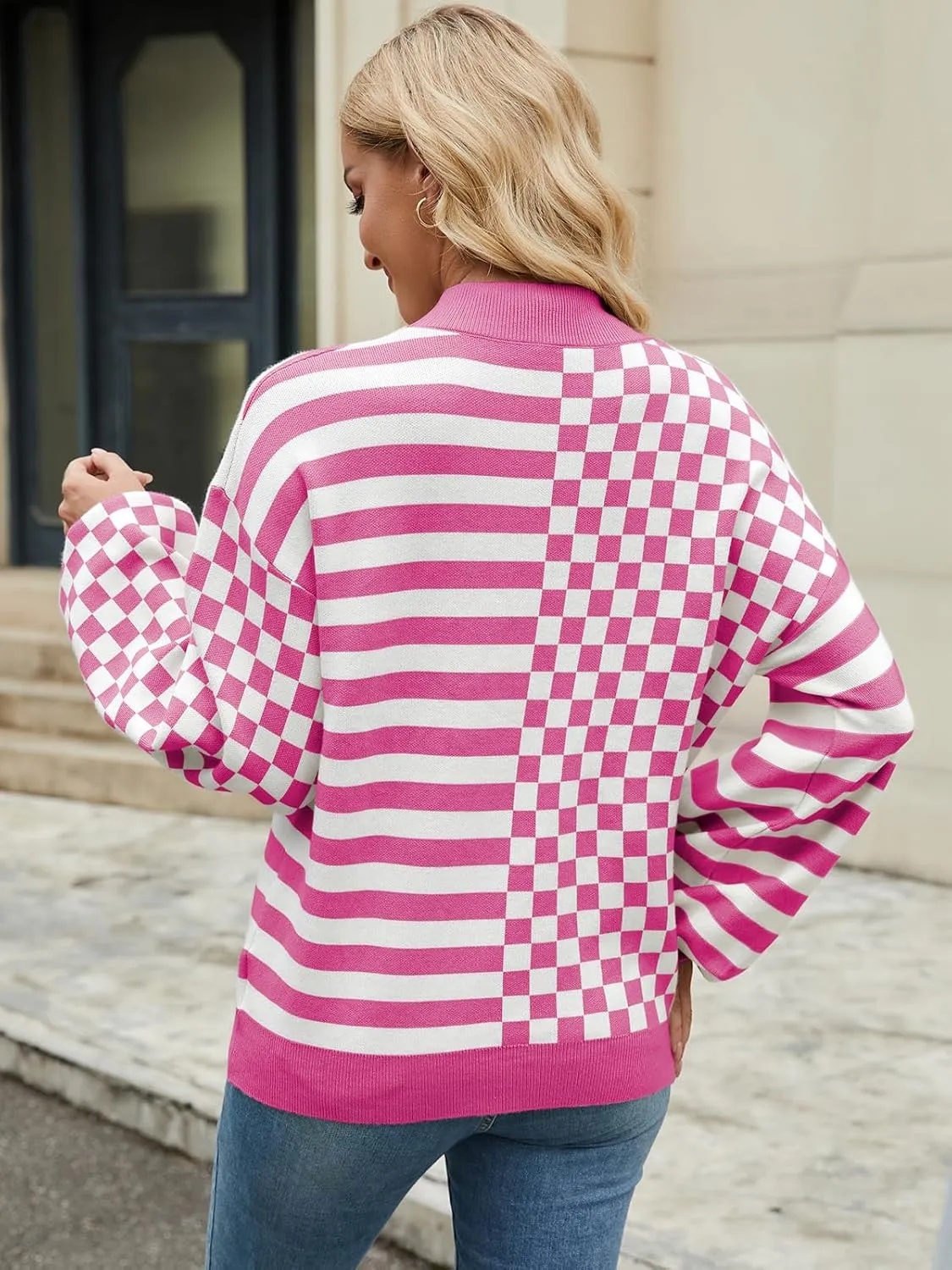 Women's Crewneck Lantern Long Sleeve Sweaters 2024 Oversized Ribbed Knit Pullover Jumper Tops