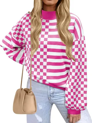 Women's Crewneck Lantern Long Sleeve Sweaters 2024 Oversized Ribbed Knit Pullover Jumper Tops