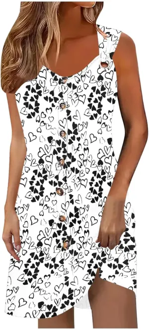 Women's Crewneck Sleeveless Sundress Boho Floral Print Beach Dresses Loose Fit Trendy Comfortable Clothing