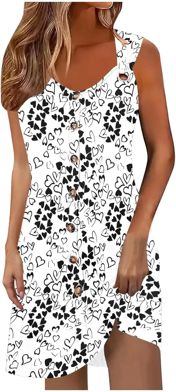 Women's Crewneck Sleeveless Sundress Boho Floral Print Beach Dresses Loose Fit Trendy Comfortable Clothing