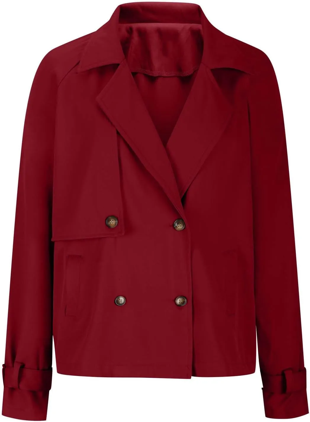 Womens Cropped Trench Coat Double Breasted Lapel Long Sleeve Short Jacket Fashion Outerwear Business Casual Jackets
