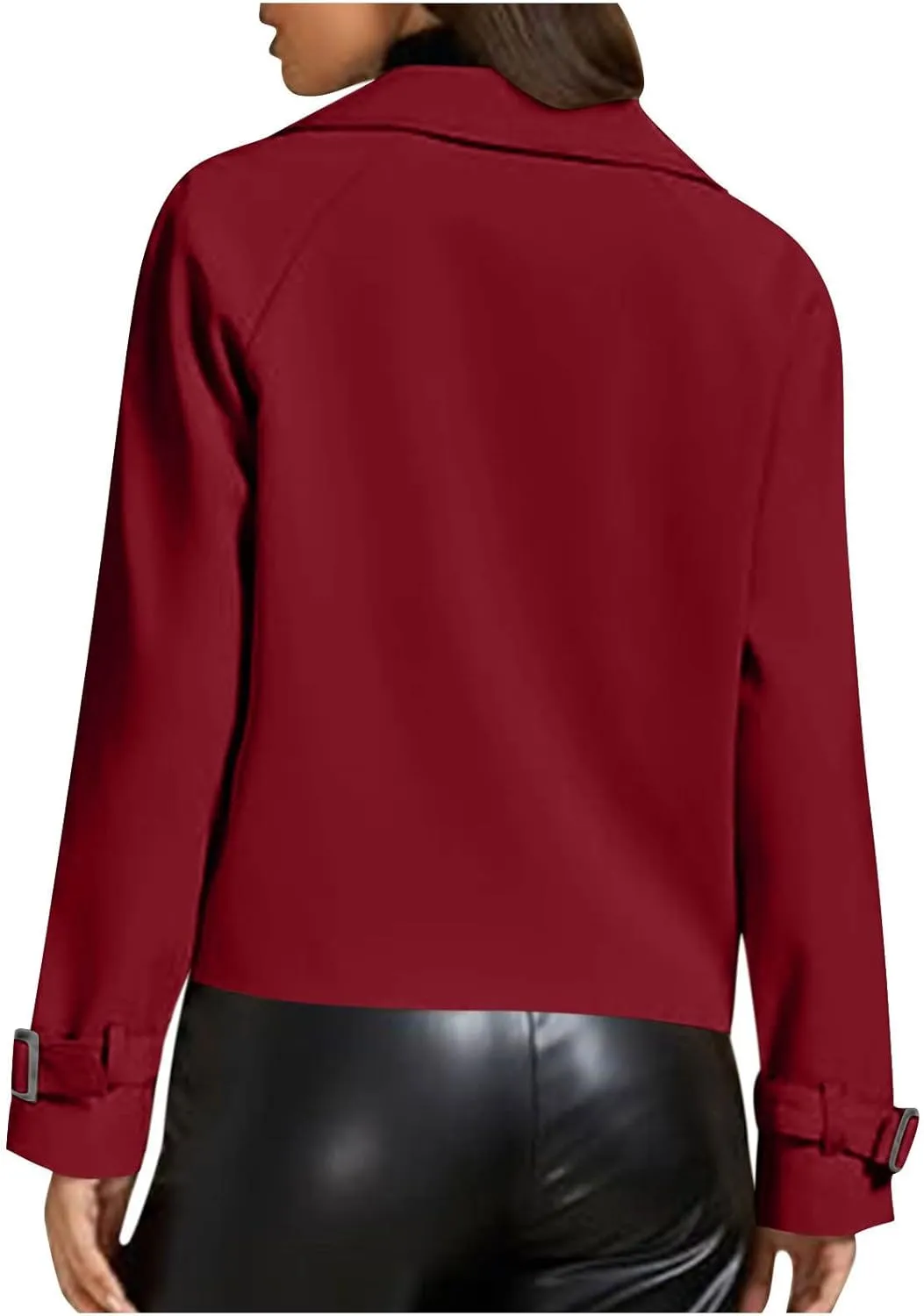 Womens Cropped Trench Coat Double Breasted Lapel Long Sleeve Short Jacket Fashion Outerwear Business Casual Jackets