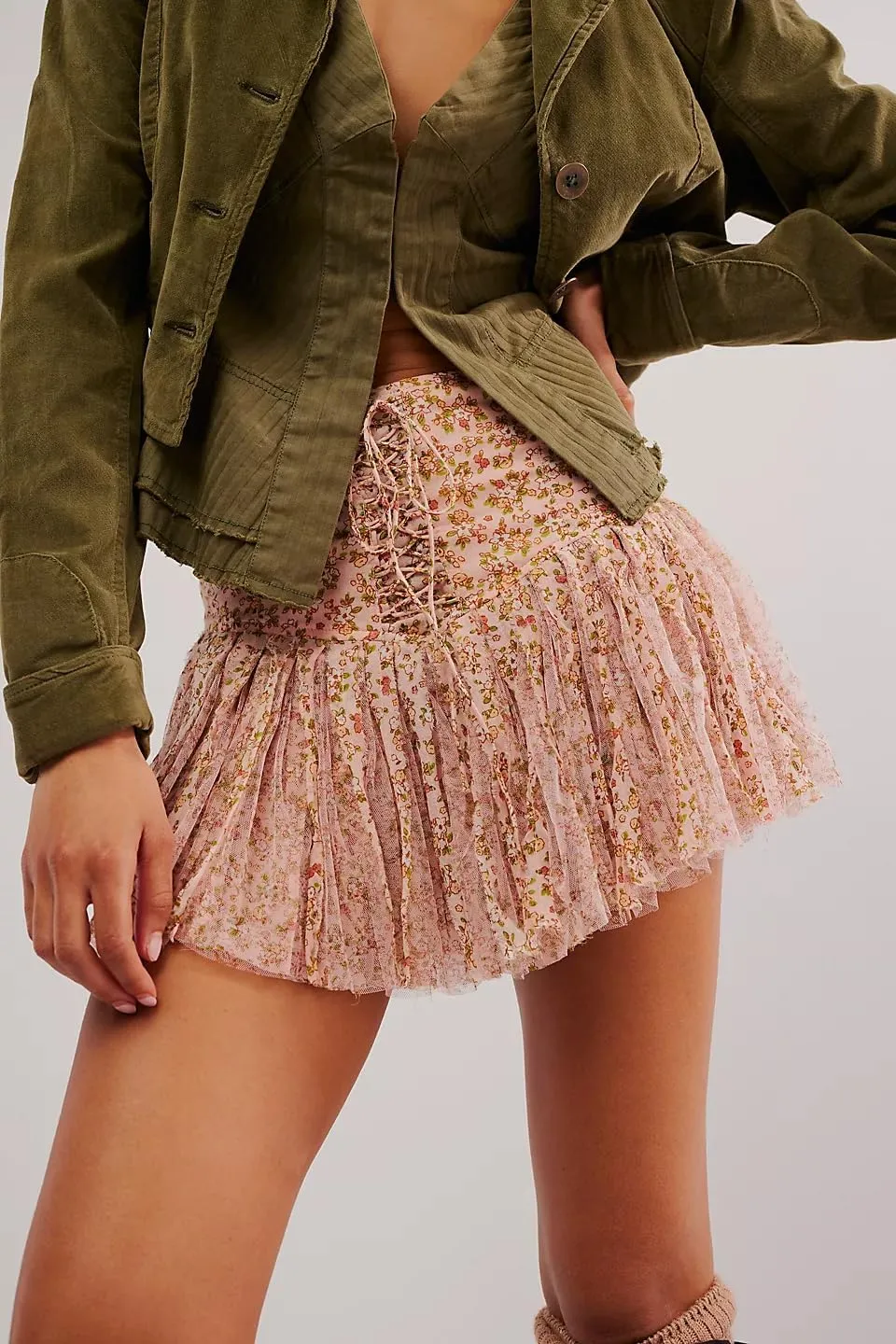 Women's Fashion Pleated Mini Skirts Y2k Floral Print Cross Tie-Up High Waist Short Skirts Summer Casual Skirts