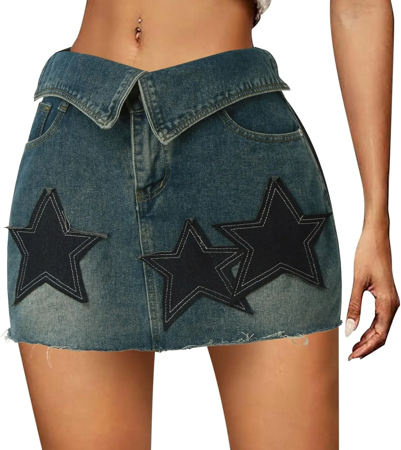 Women's High Waist Mini Denim Skirt Button Front Ruffle Hem A-Line Short Jean Skirts Bodycon Zip Fly Jean Mini