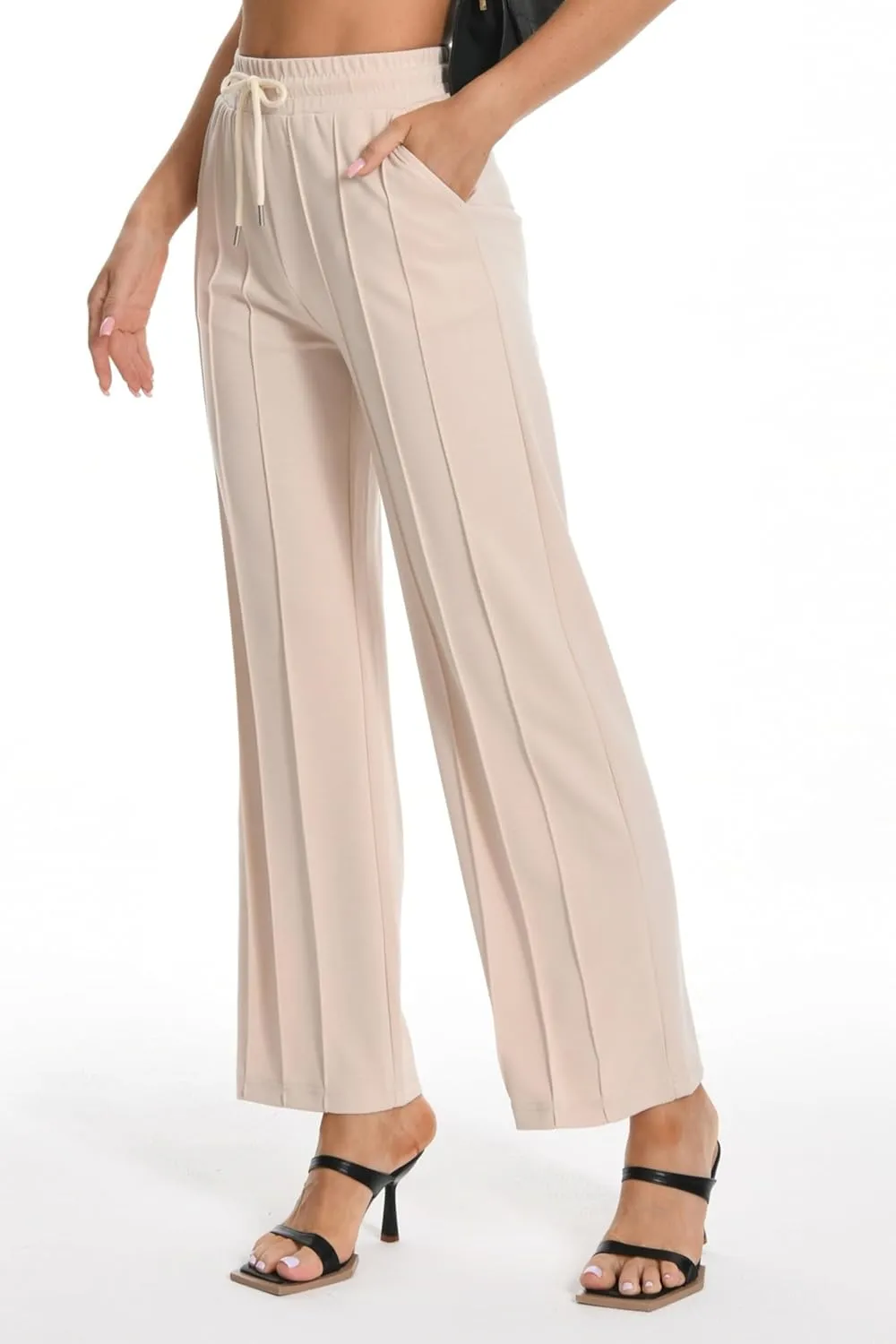 Women's High Waist Sweatpants Loose Fit Wide Leg Lounge Pants with Pleated Comfortable Straight Leg Yoga Trousers