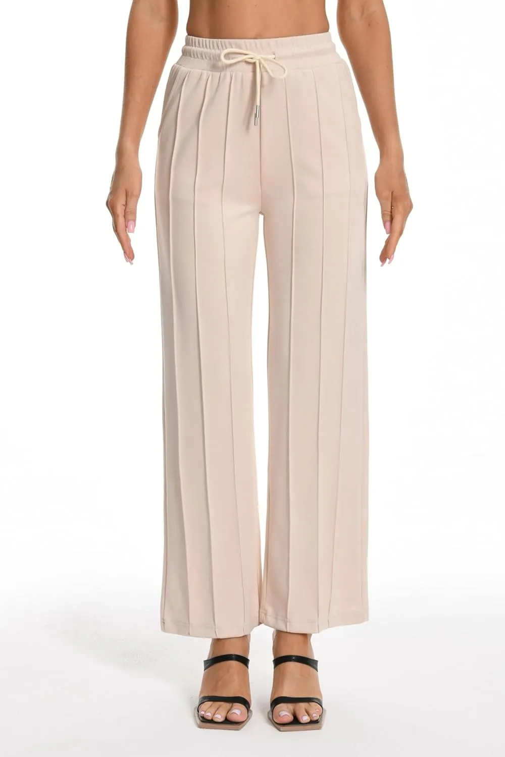 Women's High Waist Sweatpants Loose Fit Wide Leg Lounge Pants with Pleated Comfortable Straight Leg Yoga Trousers