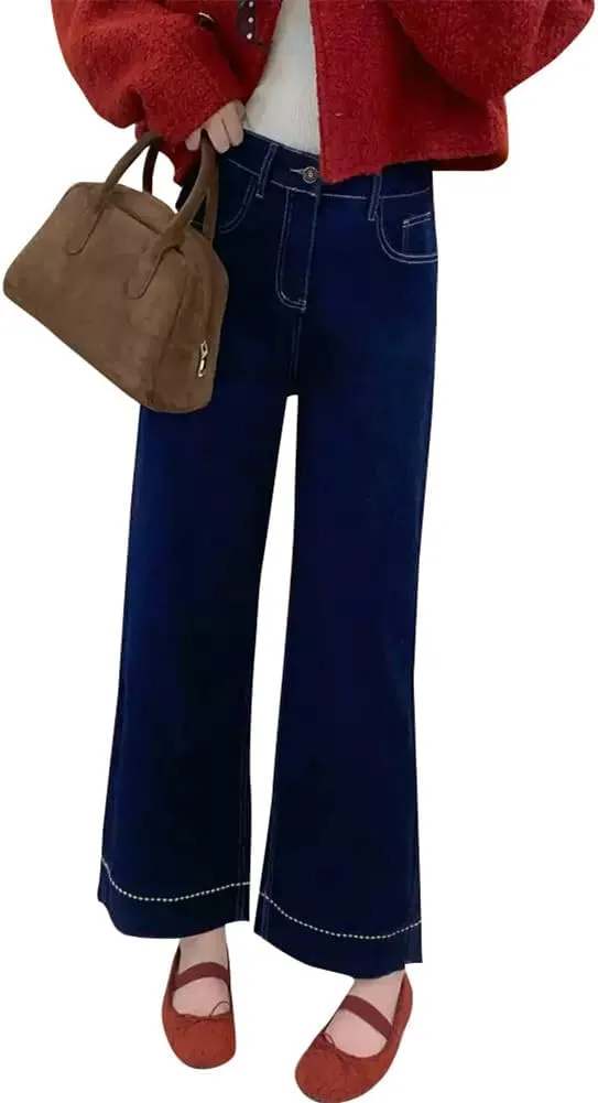 Women's High Waisted Wide Leg Jeans - Stretchy Straight Leg Denim Pants, 2025 Trendy Casual Comfort Fit